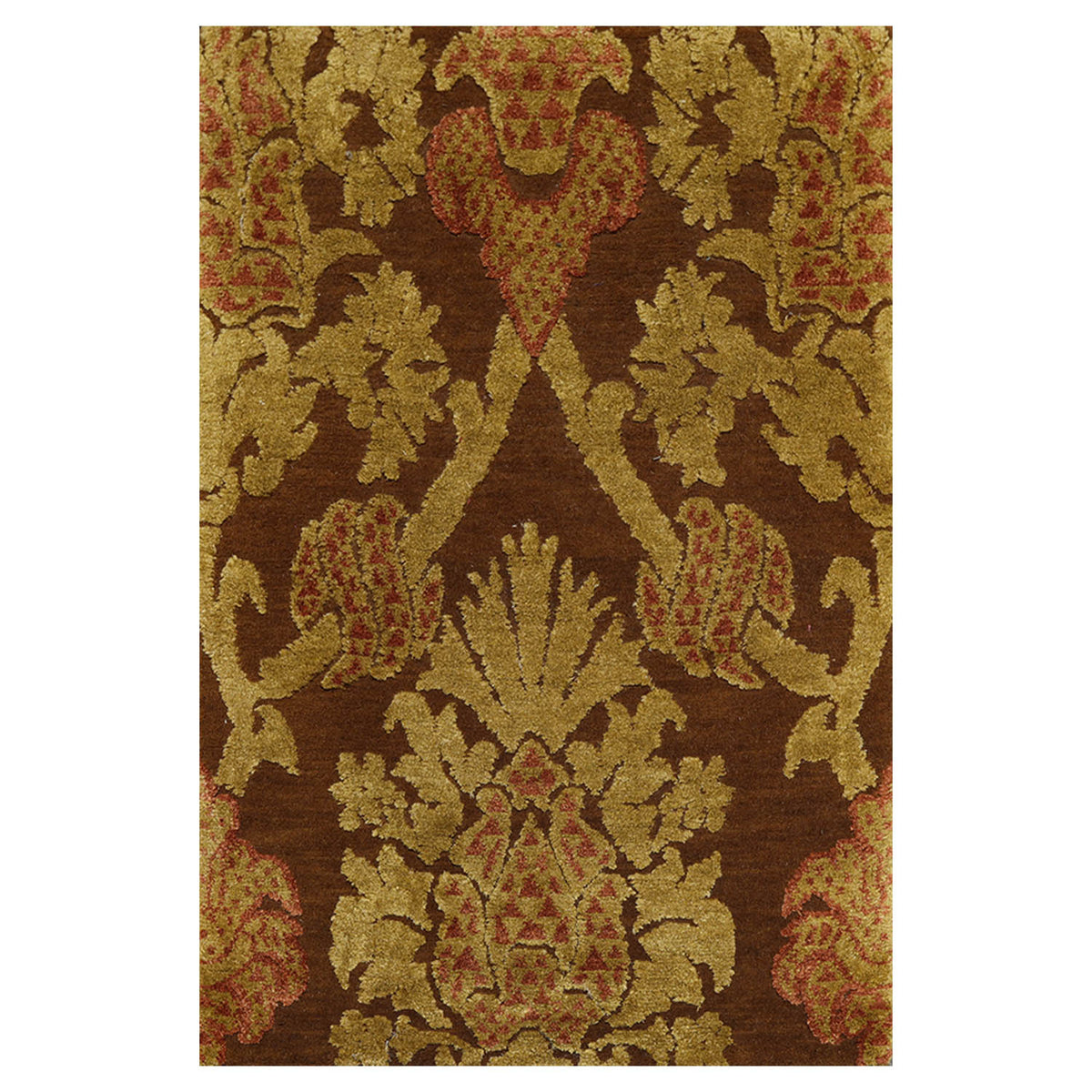 2x3 Brown, Mustard, Rust Color Hand Knotted  Wool & Silk Transitional Oriental Rug