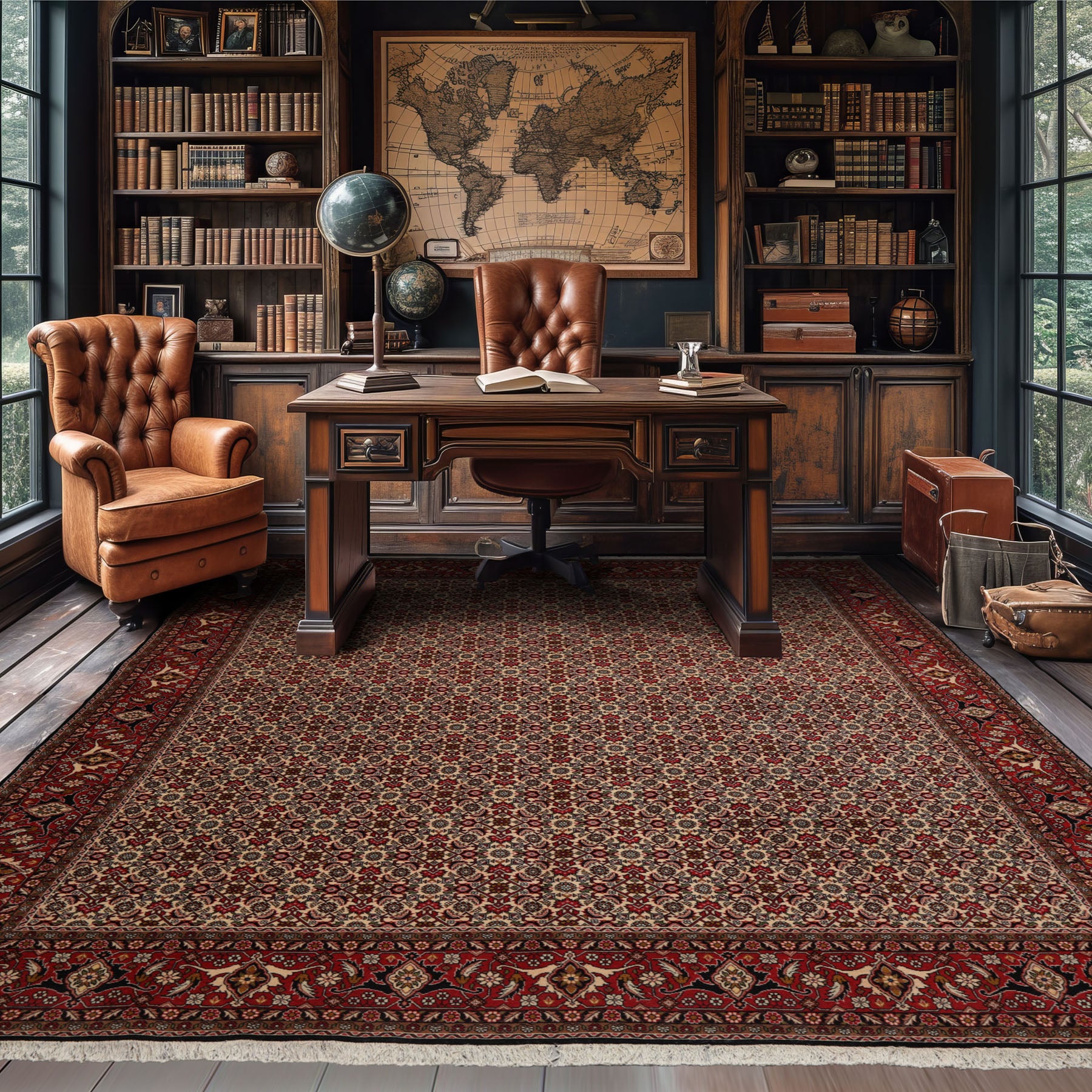 8x11 Ivory, Rose, Black Color Hand Knotted Bidjar 100% Wool Traditional Oriental Rug