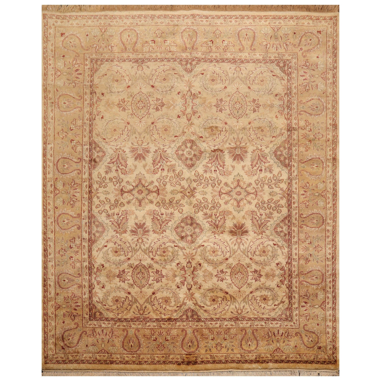 8x10 Beige, Tan, Rust Color Hand Knotted Agra 100% Wool Traditional Oriental Rug