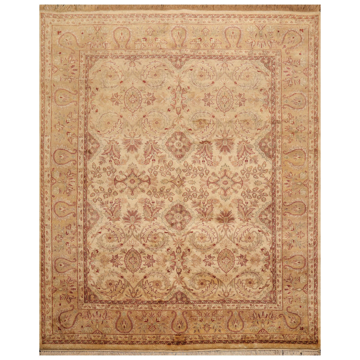 8x10 Beige, Tan, Rust Color Hand Knotted Agra 100% Wool Traditional Oriental Rug