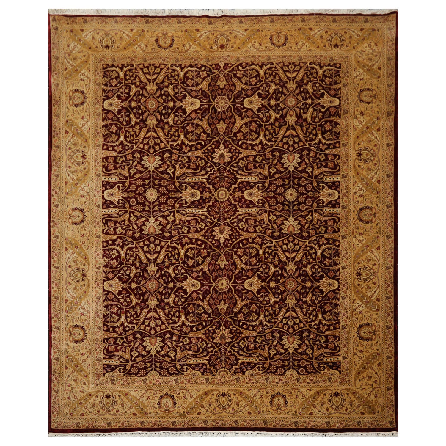 8x10 Burgundy, Light Gold, Brown Color Hand Knotted Pak Persian 100% Wool Traditional Oriental Rug