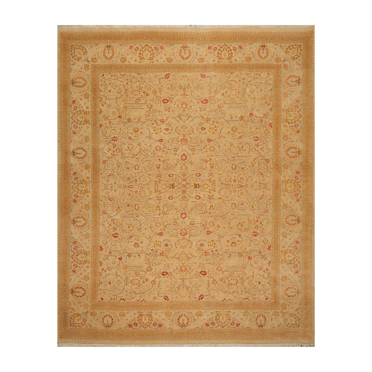 8x10 Tan, Gold, Coral Color Hand Knotted Pak Persian 100% Wool Traditional Oriental Rug