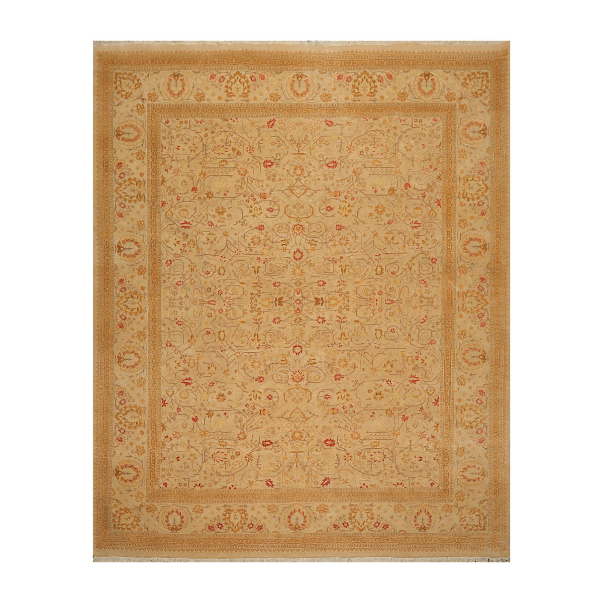 8x10 Tan, Gold, Coral Color Hand Knotted Pak Persian 100% Wool Traditional Oriental Rug