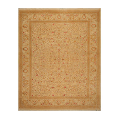 8x10 Tan, Gold, Coral Color Hand Knotted Pak Persian 100% Wool Traditional Oriental Rug
