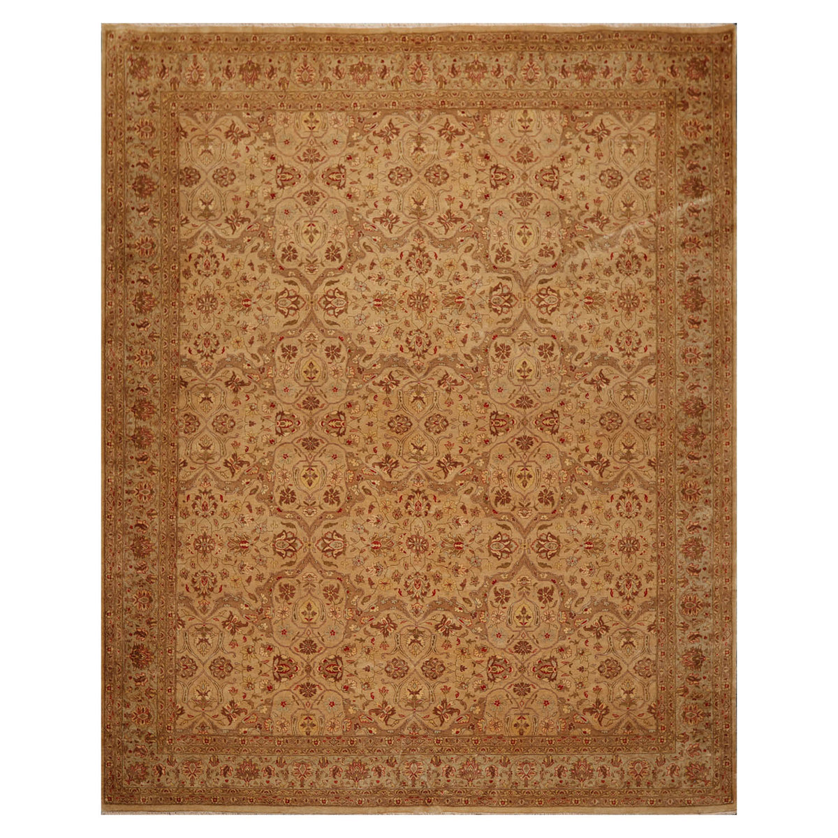 8x10 Tan, Brown, Coral Color Hand Knotted Pak Persian 100% Wool Traditional Oriental Rug