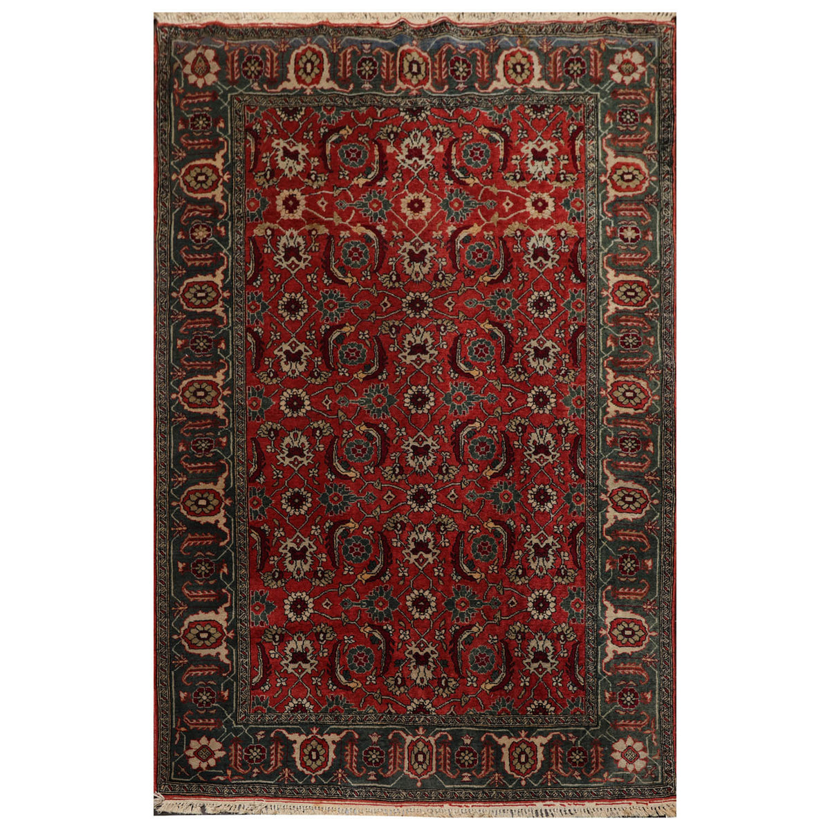 4x6 Antique Rose, Teal, Beige Color Hand Knotted Caucasian 100% Wool Traditional Oriental Rug