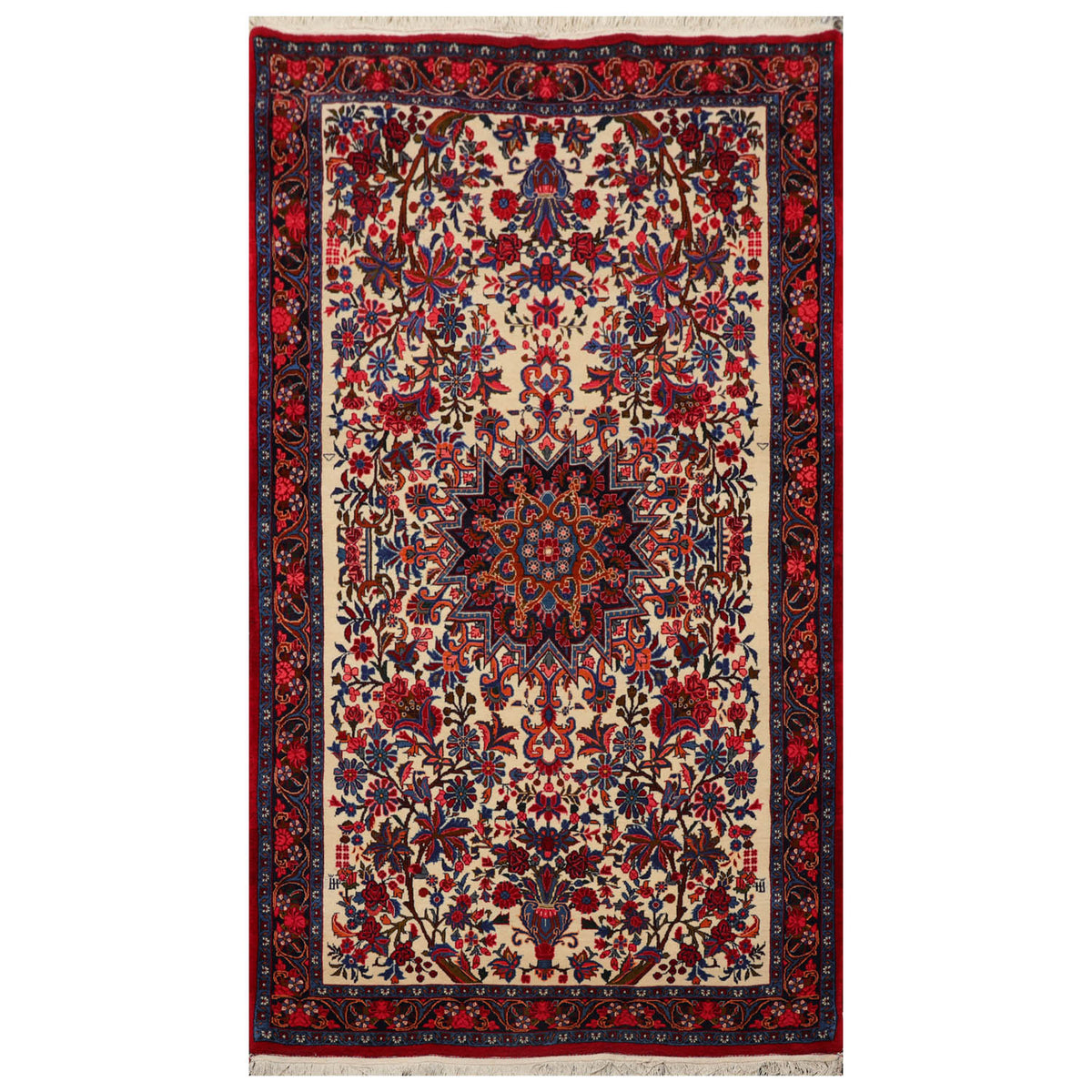 4x6 Ivory, Navy, Red Color Hand Knotted Bidjar 100% Wool Traditional Oriental Rug