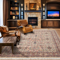 6x9 Cream, Peach, Maroon Color Hand Knotted Pak Persian 100% Wool Traditional Oriental Rug