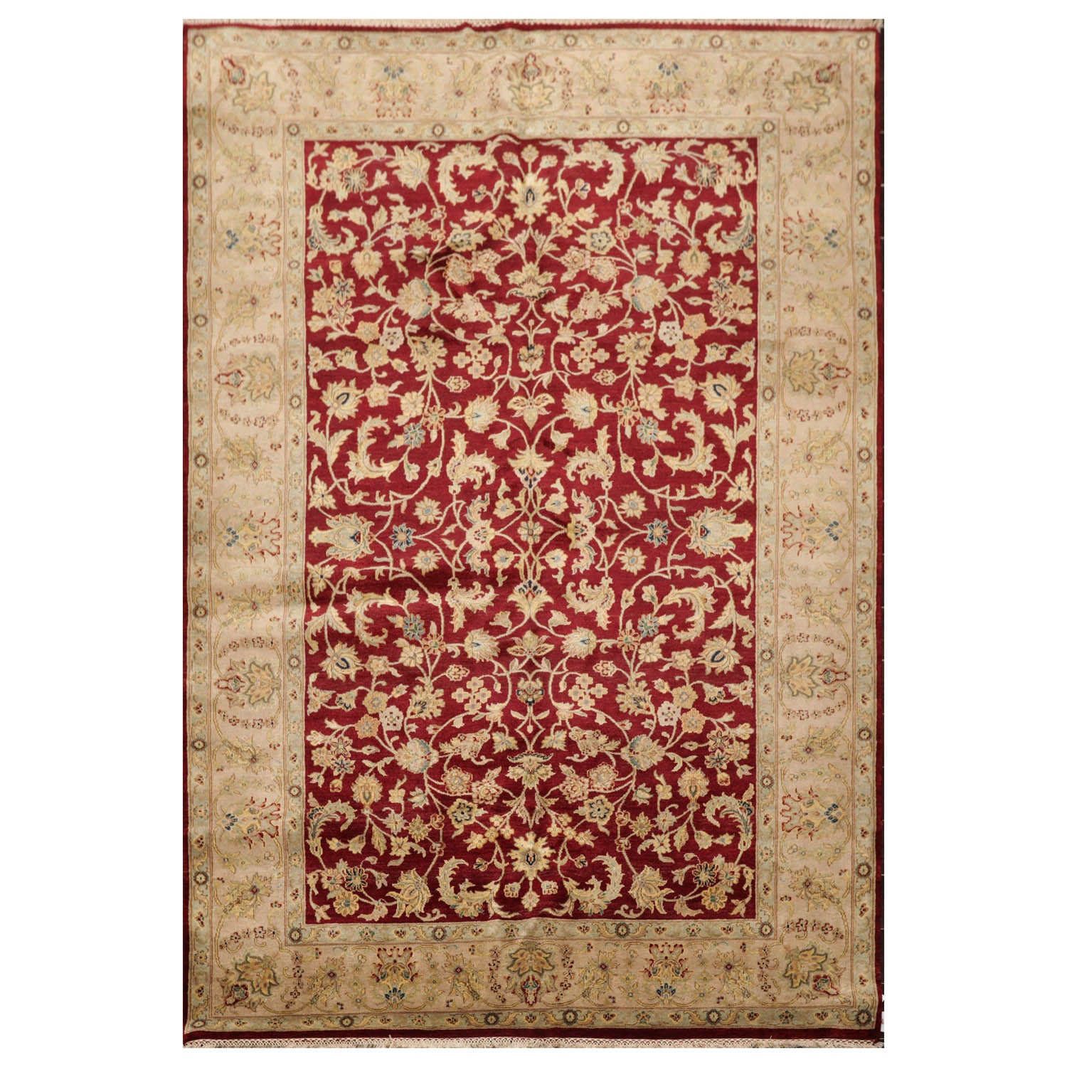 6x9 Wine, Taupe, Beige Color Hand Knotted Agra 100% Wool Traditional Oriental Rug