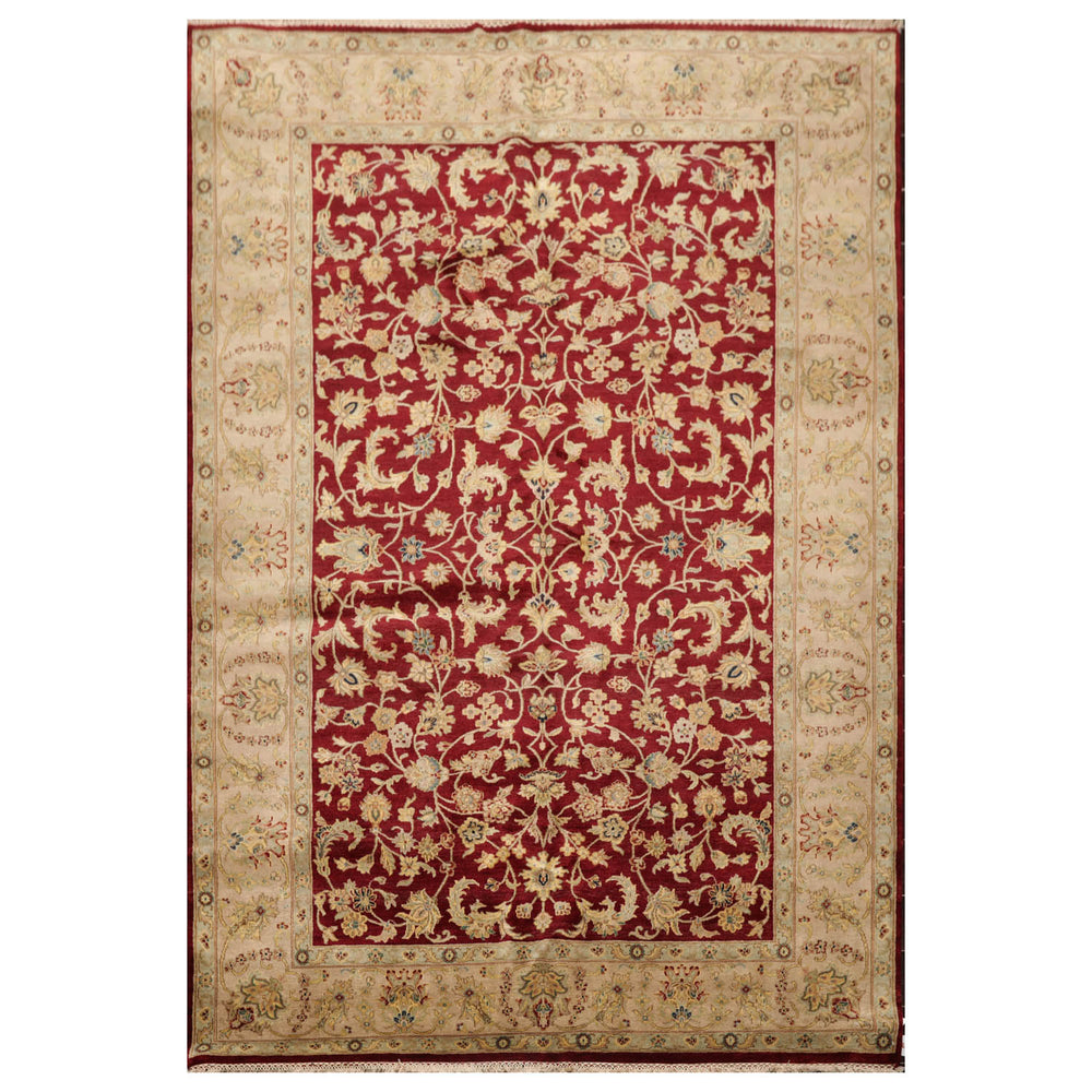 6x9 Wine, Taupe, Beige Color Hand Knotted Agra 100% Wool Traditional Oriental Rug