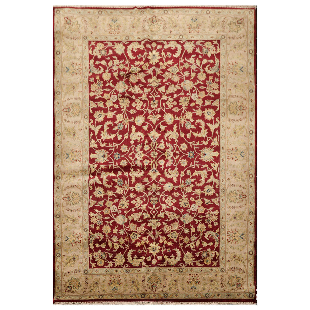 6x9 Wine, Taupe, Beige Color Hand Knotted Agra 100% Wool Traditional Oriental Rug
