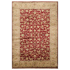 6x9 Wine, Taupe, Beige Color Hand Knotted Agra 100% Wool Traditional Oriental Rug