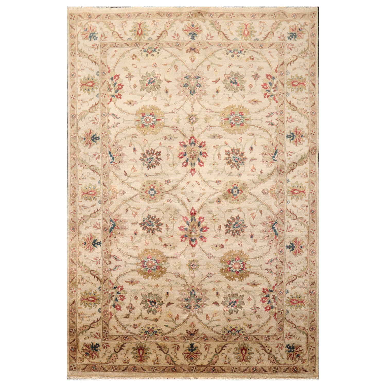 6x9 Beige, Brown, Tan Color Hand Knotted Agra 100% Wool Traditional Oriental Rug