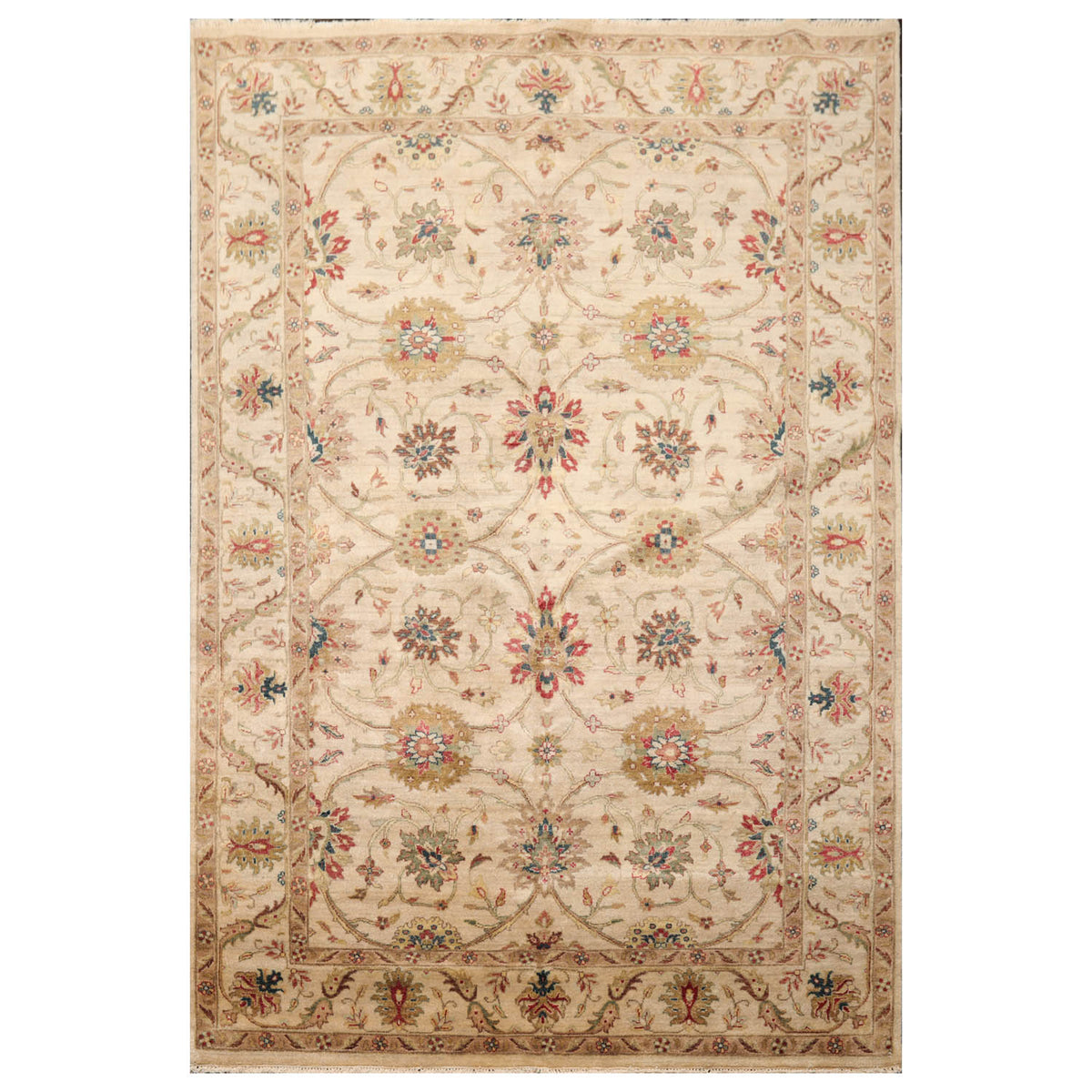 6x9 Beige, Brown, Tan Color Hand Knotted Agra 100% Wool Traditional Oriental Rug