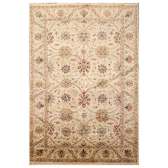 6x9 Beige, Brown, Tan Color Hand Knotted Agra 100% Wool Traditional Oriental Rug