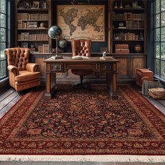 6x9 Midnight Blue, Red, Green Color Hand Knotted Sarouk 100% Wool Traditional Oriental Rug