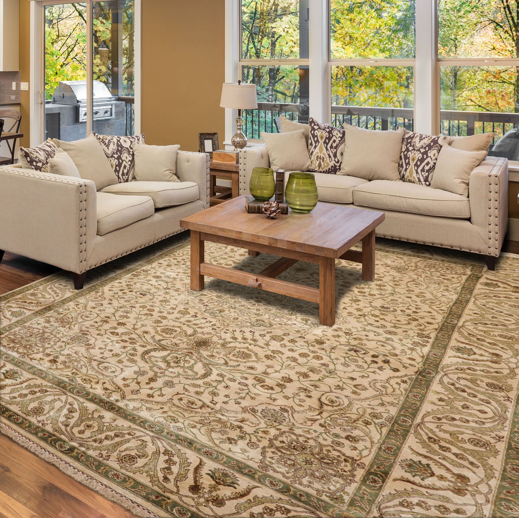 6x9 Beige, Brown, Multi Color Hand Knotted  100% Wool Traditional Oriental Rug