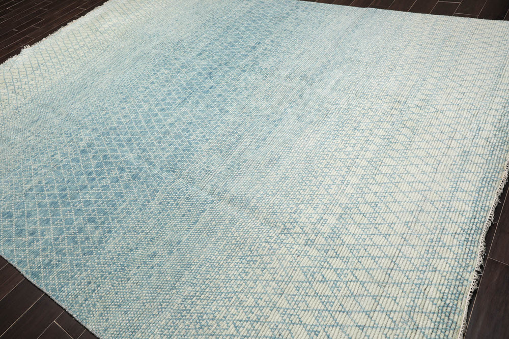 9x12 Aqua, Beige, Color Hand Knotted  100% Wool Modern Oriental Rug