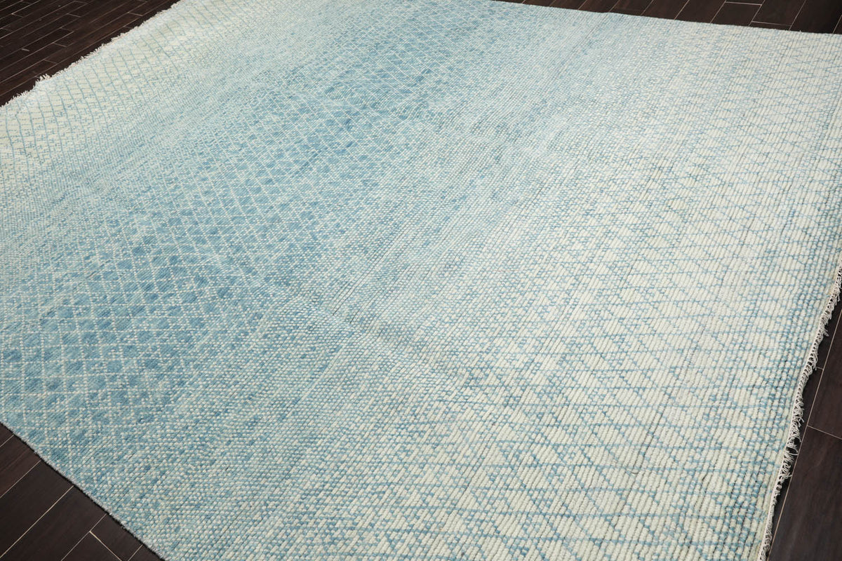9x12 Aqua, Beige, Color Hand Knotted  100% Wool Modern Oriental Rug