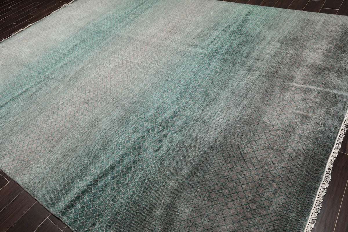 9x12 Gray, Turquoise, Color Hand Knotted  100% Wool Modern Oriental Rug