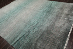 9x12 Gray, Turquoise, Color Hand Knotted  100% Wool Modern Oriental Rug