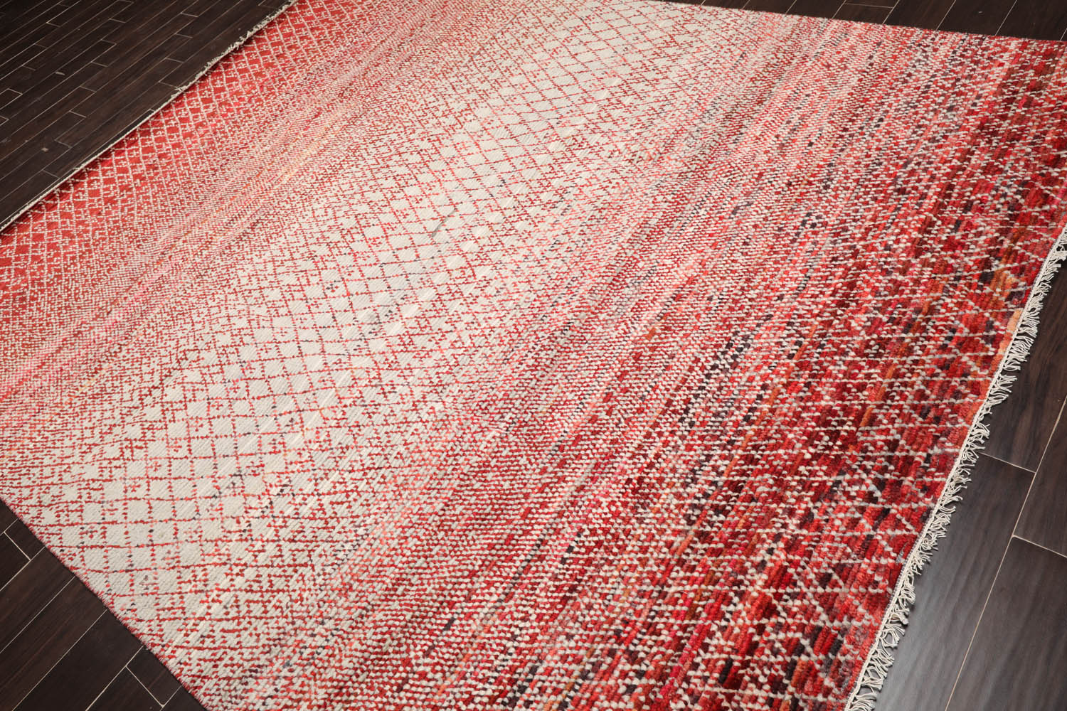 8x10 Beige, Red, Rust Color Hand Knotted  100% Wool Modern Oriental Rug