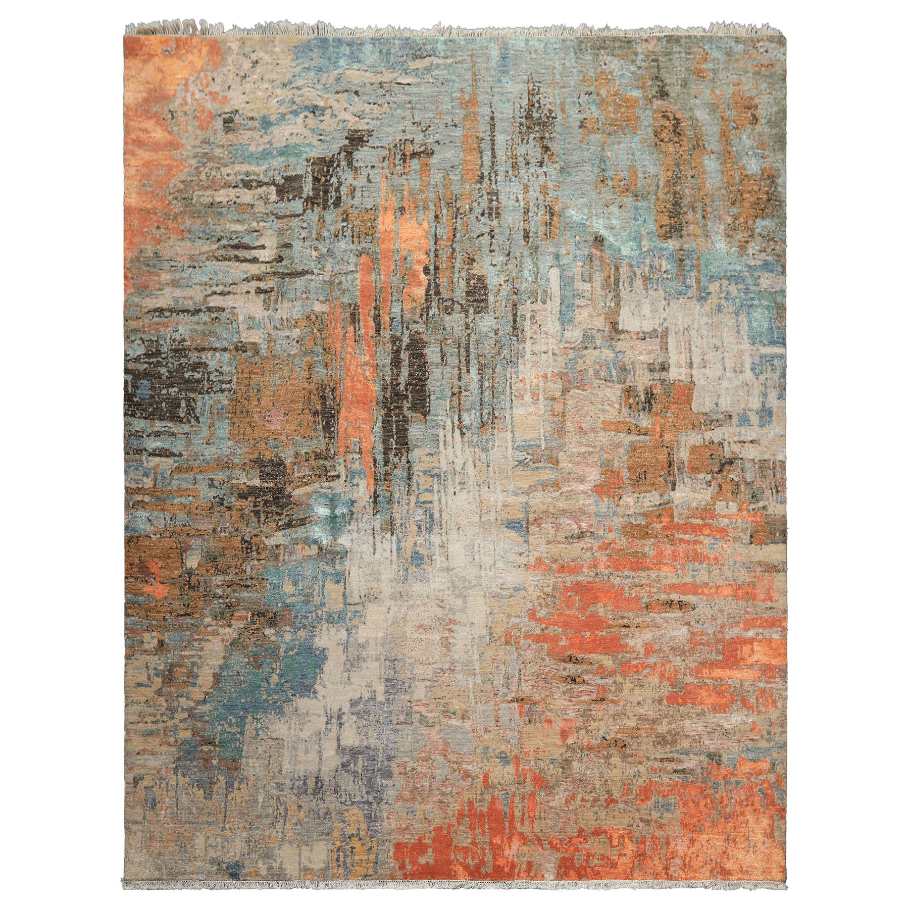 Knotted Rug Beige Coral Hand Knotted 8'x10' Sherpa Modern Contemporary Wool and Silk Oriental Area Rug