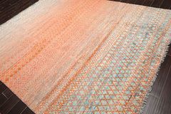 8x10 Orange, Blue, Beige Color Hand Knotted  100% Wool Modern Oriental Rug