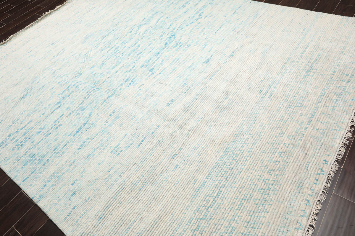 8x10 Ivory, Aqua, Blue Color Hand Knotted  100% Wool Modern Oriental Rug