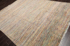 8x10 Tan, Beige, Turquoise Color Hand Knotted  100% Wool Modern Oriental Rug