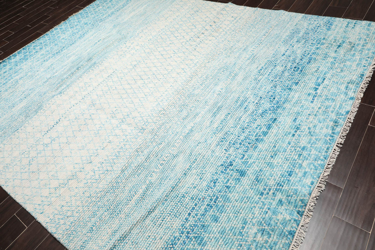 8x10 Ivory, Aqua, Color Hand Knotted  100% Wool Modern Oriental Rug