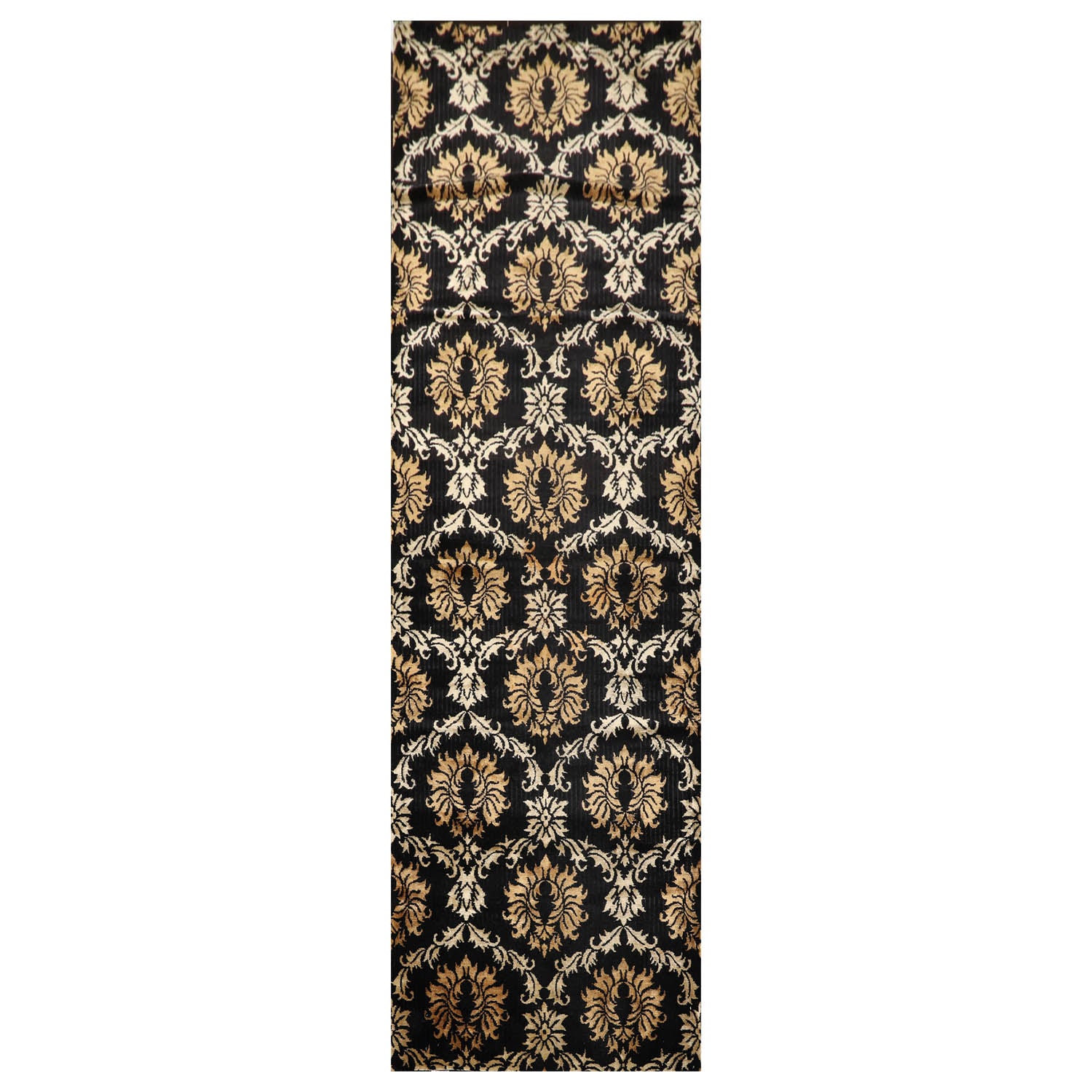 Runner Black, Gold, Beige Color Hand Knotted  100% Wool Transitional Oriental Rug