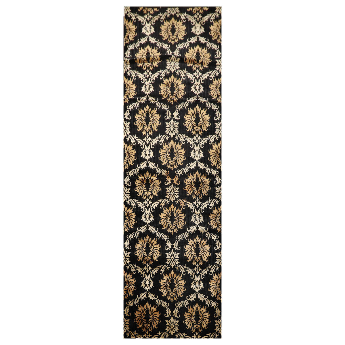 Runner Black, Gold, Beige Color Hand Knotted  100% Wool Transitional Oriental Rug