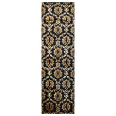 Runner Black, Gold, Beige Color Hand Knotted  100% Wool Transitional Oriental Rug