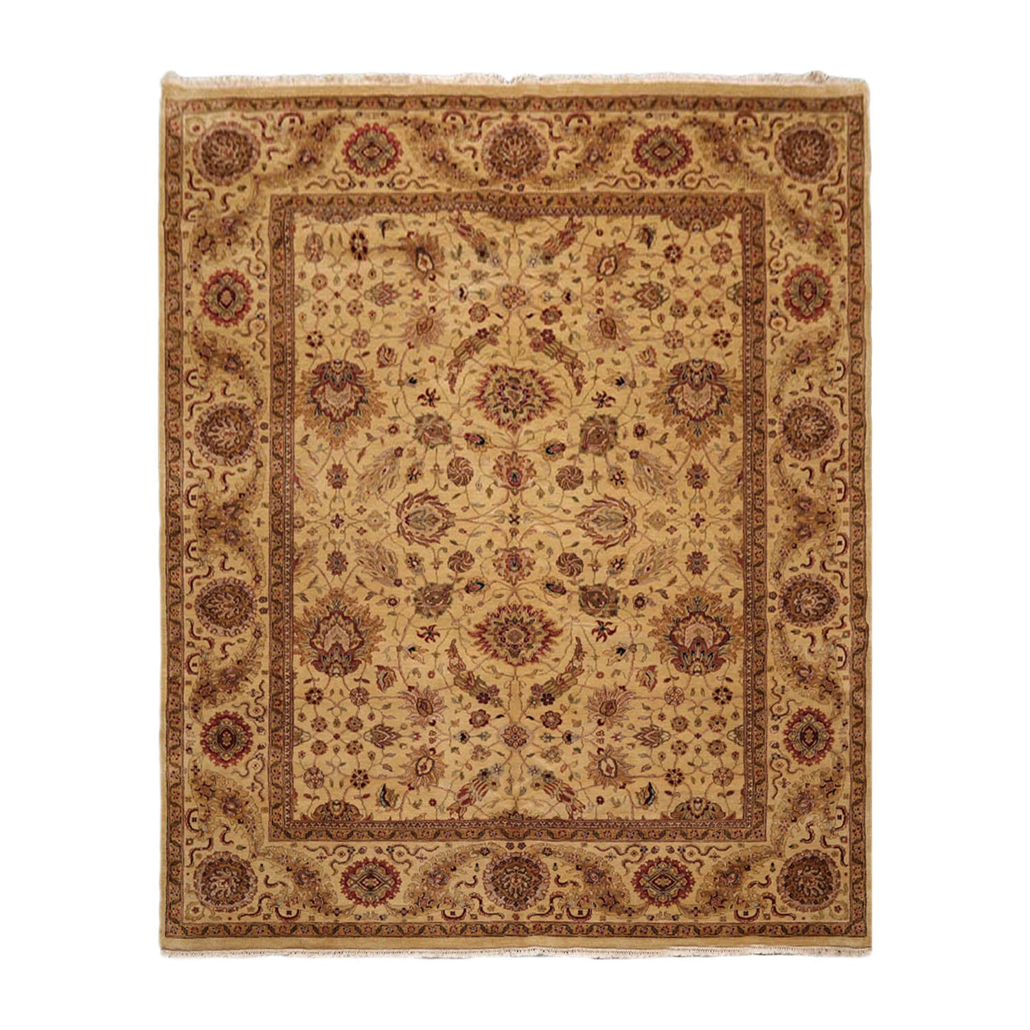8x10 Gold, Tan, Rust Color Hand Knotted Agra 100% Wool Traditional Oriental Rug