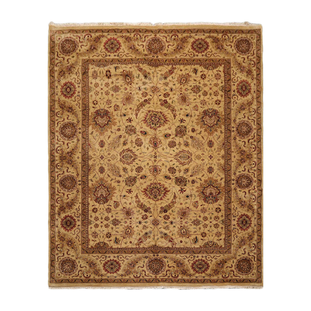 8x10 Gold, Tan, Rust Color Hand Knotted Agra 100% Wool Traditional Oriental Rug