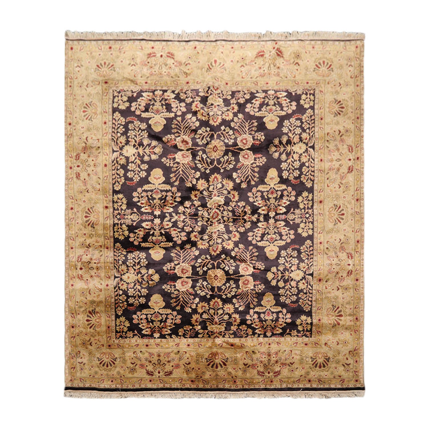 8x10 Dark Chocolate, Light Gold, Rose Color Hand Knotted Sarouk 100% Wool Traditional Oriental Rug