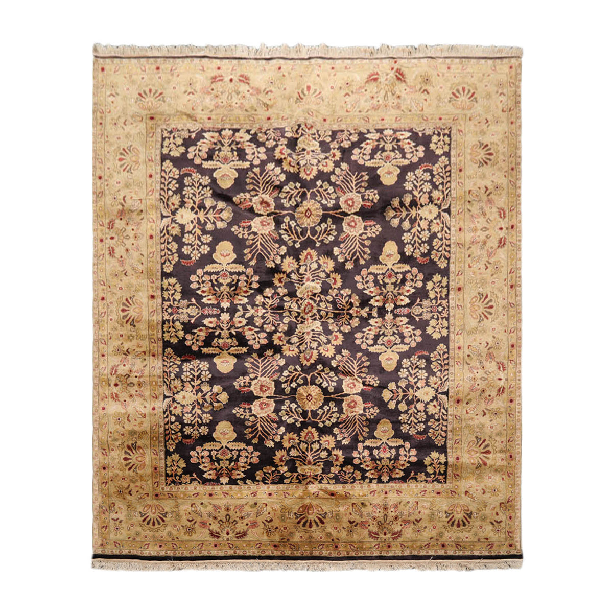 8x10 Dark Chocolate, Light Gold, Rose Color Hand Knotted Sarouk 100% Wool Traditional Oriental Rug