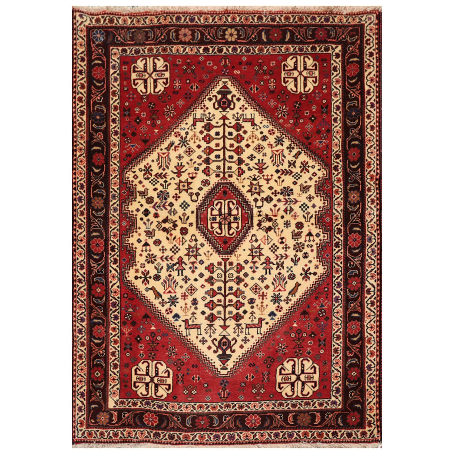 3x5 Ivory, Rust, Chocolate Color Hand Knotted Abadeh 100% Wool Traditional Oriental Rug
