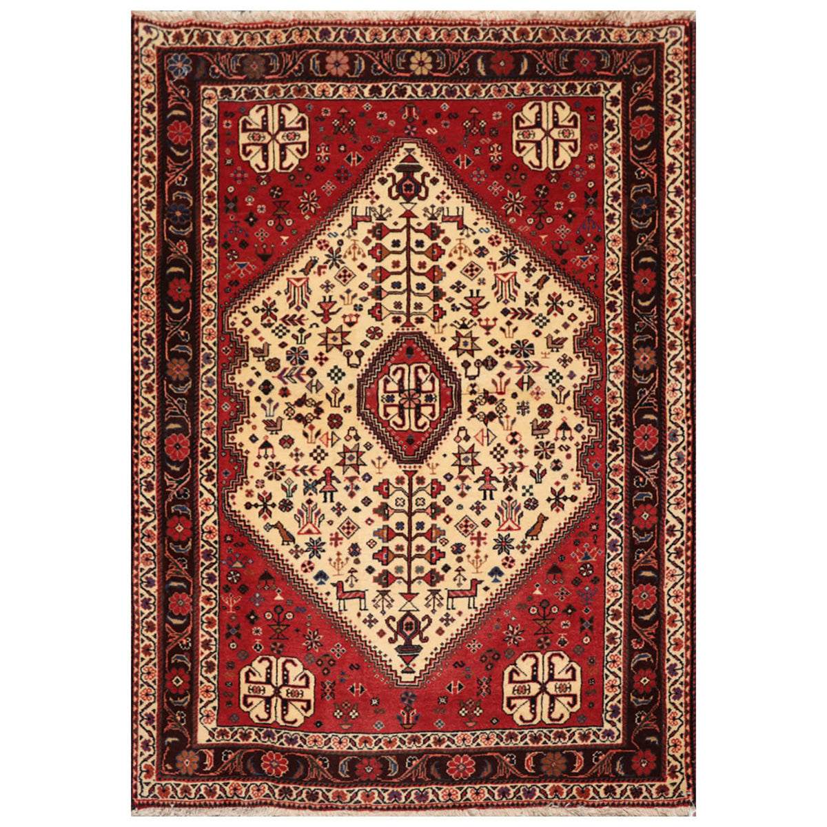 3x5 Ivory, Rust, Chocolate Color Hand Knotted Abadeh 100% Wool Traditional Oriental Rug