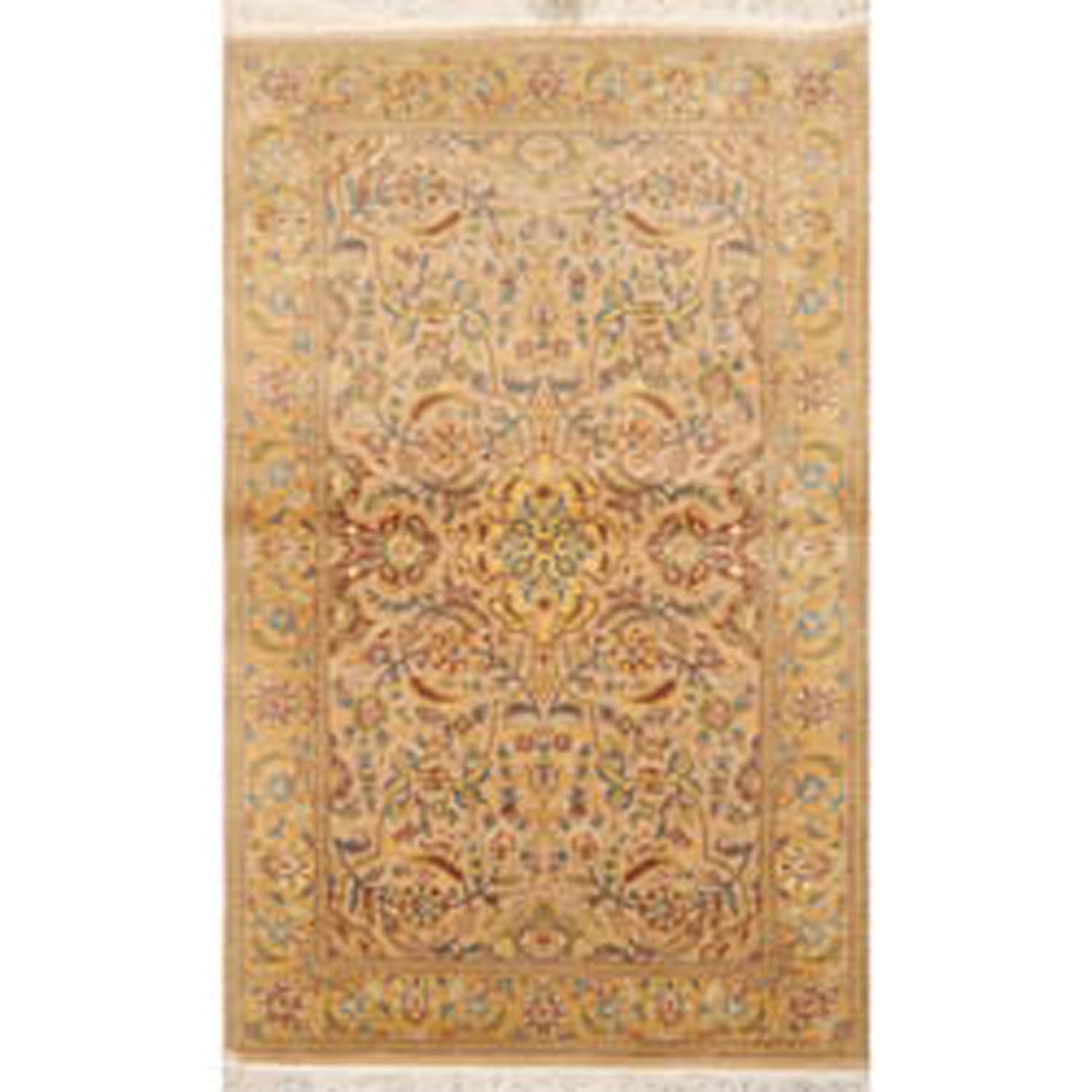 3x5 Tan, Light Gold, Blue Color Hand Knotted Pak Persian 100% Wool Traditional Oriental Rug