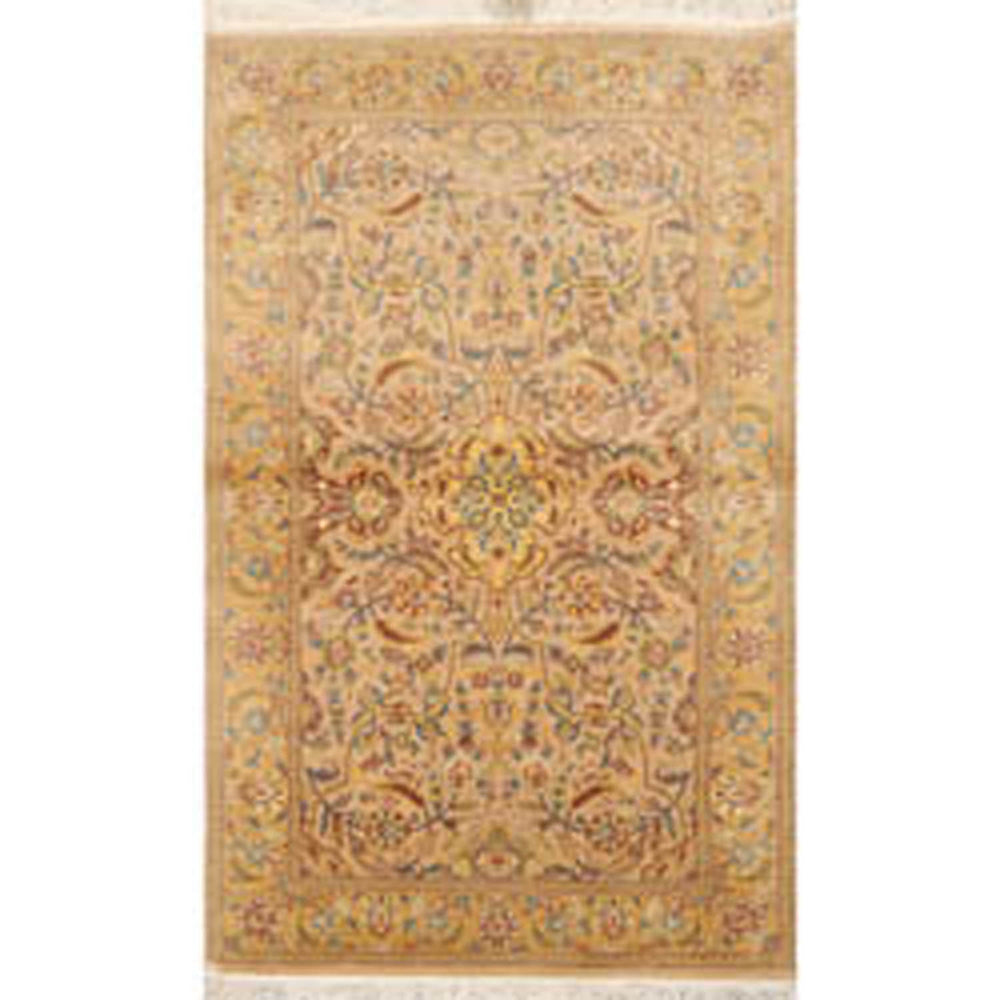 3x5 Tan, Light Gold, Blue Color Hand Knotted Pak Persian 100% Wool Traditional Oriental Rug