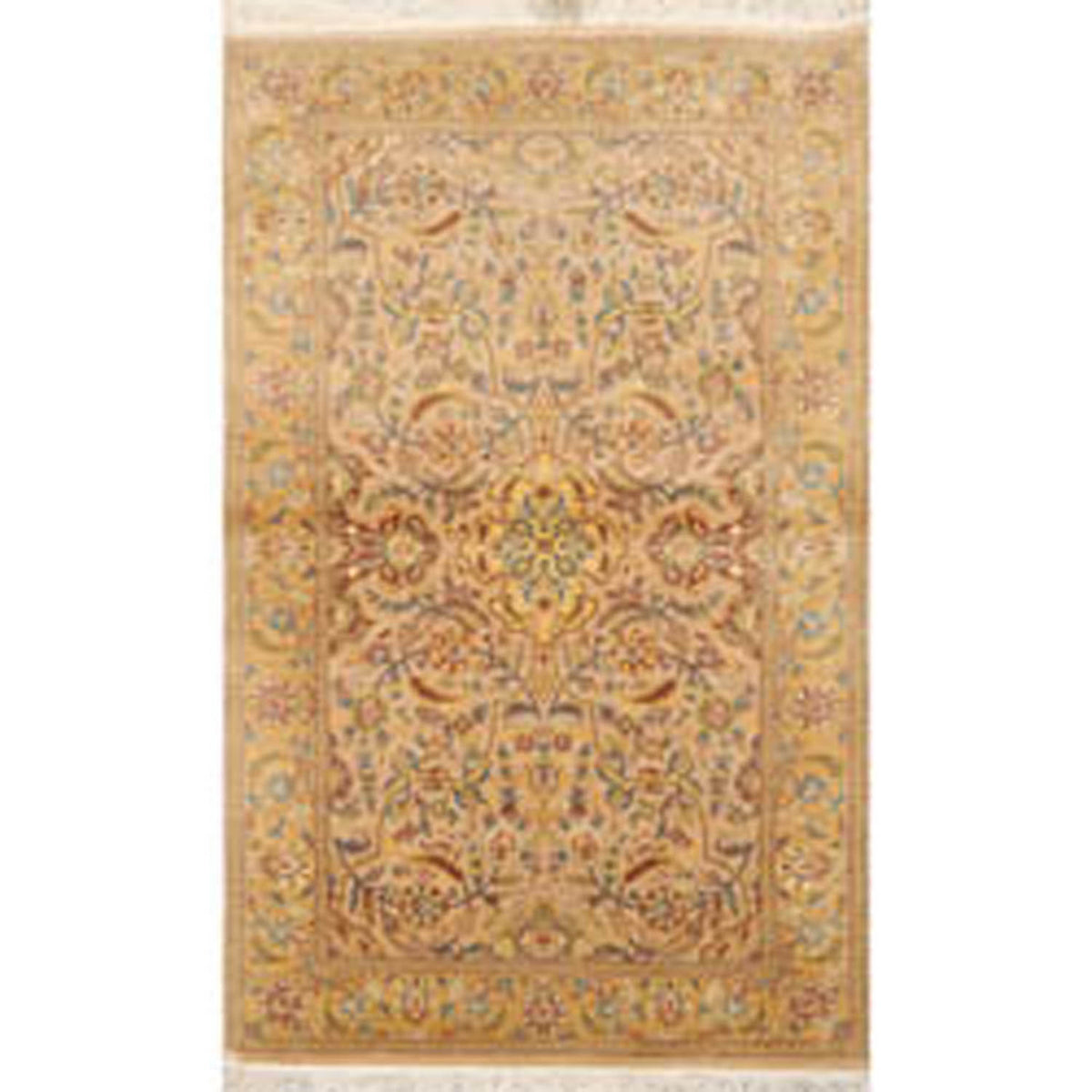 3x5 Tan, Light Gold, Blue Color Hand Knotted Pak Persian 100% Wool Traditional Oriental Rug