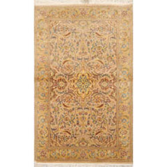 3x5 Tan, Light Gold, Blue Color Hand Knotted Pak Persian 100% Wool Traditional Oriental Rug