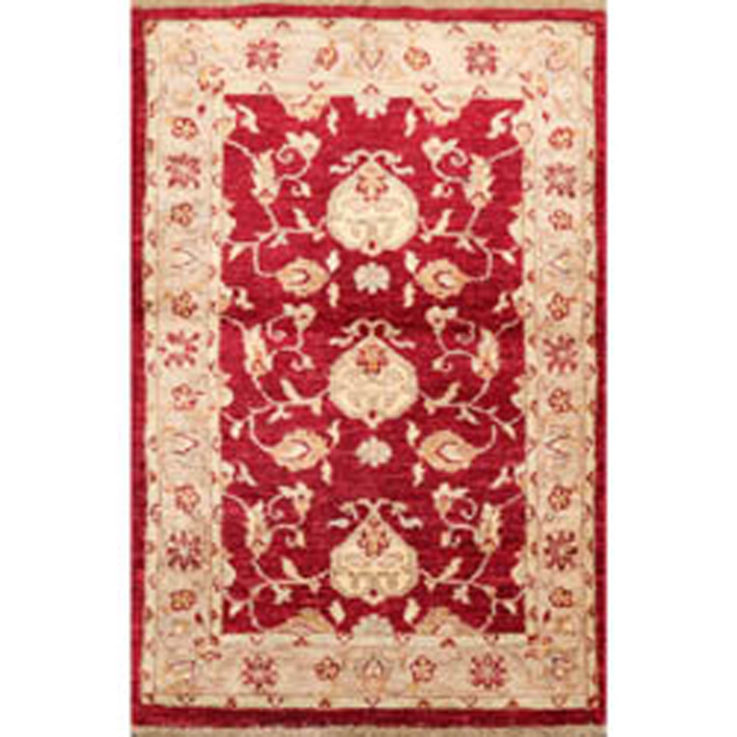 3x5 Wine, Taupe, Beige Color Hand Knotted Chobi Peshawar 100% Wool Traditional Oriental Rug