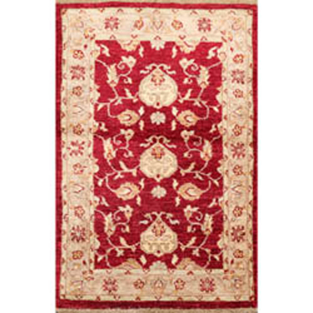 3x5 Wine, Taupe, Beige Color Hand Knotted Chobi Peshawar 100% Wool Traditional Oriental Rug