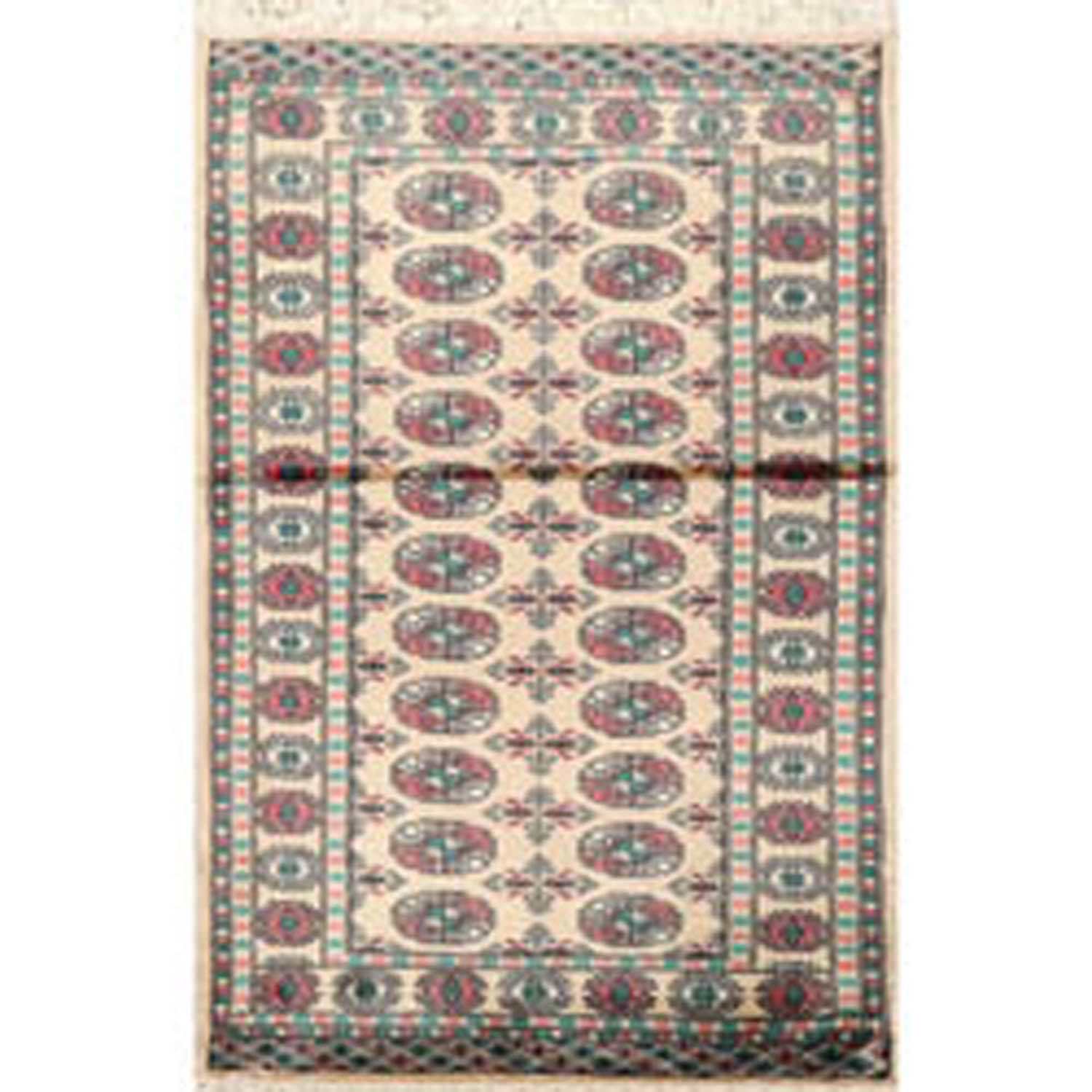 3x5 Beige, Turquoise, Rose Color Hand Knotted Bokhara 100% Wool Traditional Oriental Rug