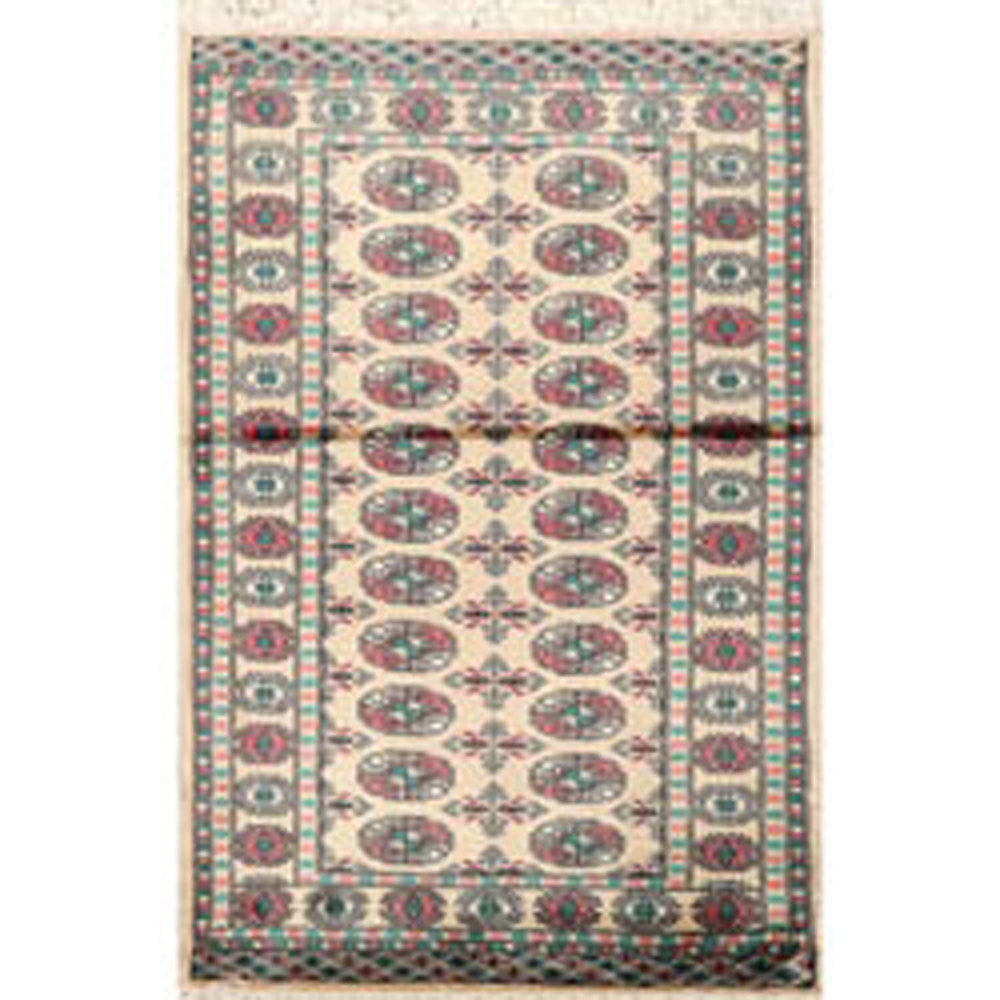 3x5 Beige, Turquoise, Rose Color Hand Knotted Bokhara 100% Wool Traditional Oriental Rug