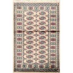 3x5 Beige, Turquoise, Rose Color Hand Knotted Bokhara 100% Wool Traditional Oriental Rug