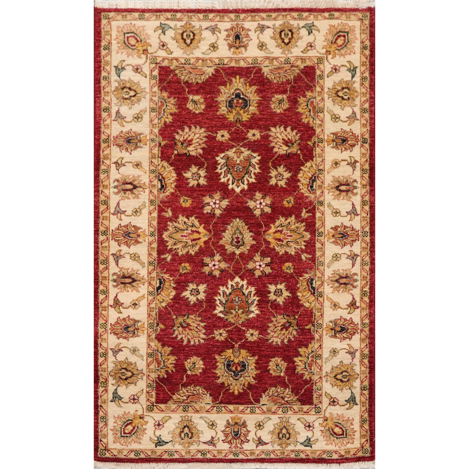 3x5 Rusty Red, Beige, Sage Color Hand Knotted Agra 100% Wool Traditional Oriental Rug